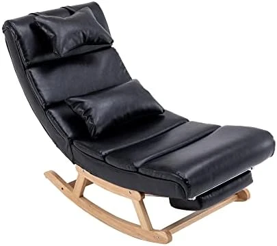 Yeag Modern Rocking Chair, Upholstered PU Leather Glider Chair With Pillow, Comfy Armless Rocker Chair With Large Back And Pull Out Pedal For Nursery, Living Room, Bedroom - Image 8