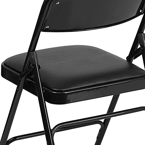 Flash Furniture 4 Pack HERCULES Series Curved Triple Braced & Double Hinged Black Vinyl Metal Folding Chair - Image 3