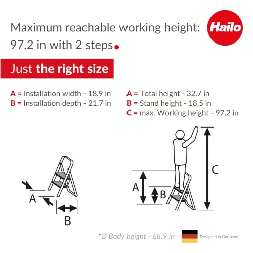 Hailo K30-Model 330-Pound Capacity Aluminum Step Stool, 2-Step - Image 5