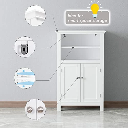 UTEX Bathroom Floor Cabinet,Free Standing Storage Cabinet,Wood Storage Organizer For Bathroom, Bedroom, Living Room,White - Image 3