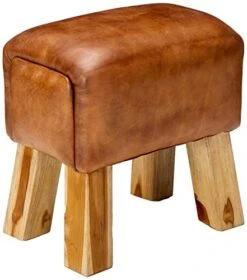Bare Decor Gorgie Accent Stool In Brown Genuine Leather, Small