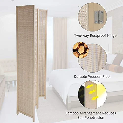 Room Divider Privacy Screen Folding 4 Panel 72 Inches High Portable Room Seperating Divider, Handwork Bamboo Mesh Woven Design Room Divider Wall, Room Partitions And Dividers Freestanding, Natural - Image 4