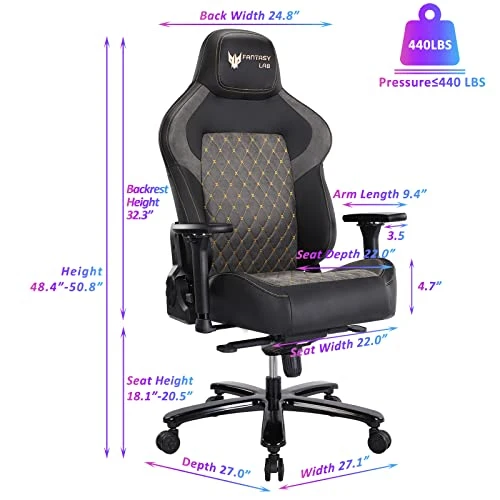 VON RACER Big And Tall Gaming Chair 440lb Gamer Chair With Gel Cold Cure Foam Lumbar Big And Tall Office Chair 4d Adjustable Arms Heavy Duty Metal Base Computer Chair For Gamers Office Workers - Image 3
