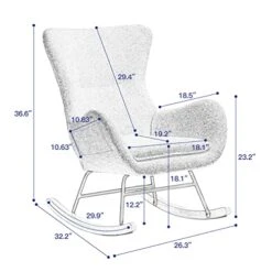 TOLEAD Nursery Rocking Chair, Modern Glider Rocker Chair For Baby Nursery, Upholstered Accent Chair With Side Pocket & High Backrest, Teddy Fabric Sherpa Armchair For Bedroom Living Room, Beige