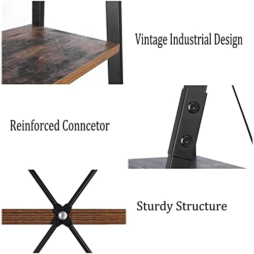 SOMY Industrial 5 Tier Ladder Shelf, Vintage Storage Bookshelf With Metal Frame Multifunction Plants Flower Stands Display Rack For Garden, Hallway, Office, Living Room Rustic Brown - Image 4