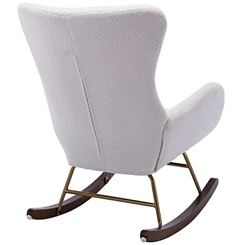 DM Furniture Sherpa Rocking Accent Chair Upholstered Nursery Glider Rocker For Baby Nursing Comfy Lounge Chair With Gold Legs For Living Room Bedroom, White - Image 6