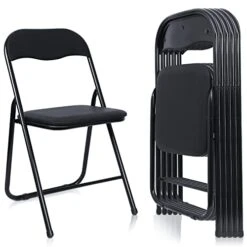 Kathfly 6 Pcs Steel Folding Chair Set Black Foldable Chair With Padded Seat Cushioned Metal Folding Chair Portable Stackable Commercial Seat For Reception Meeting Room Office Event, 330lbs Capacity