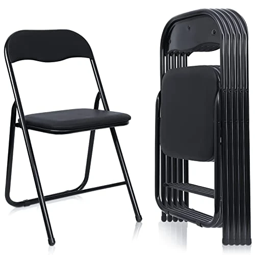 Kathfly 6 Pcs Steel Folding Chair Set Black Foldable Chair With Padded Seat Cushioned Metal Folding Chair Portable Stackable Commercial Seat For Reception Meeting Room Office Event, 330lbs Capacity