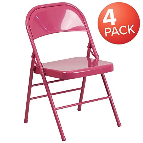 EMMA + OLIVER 4 Pack Colorful Shockingly Fuchsia Metal Folding Chair - Image 3