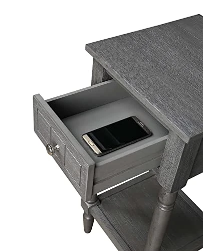 Convenience Concepts French Country Khloe 1 Drawer Accent Table With Shelf, Wirebrush Dark Gray - Image 2