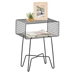 MDesign Modern Industrial Side Table With Storage Shelf, 2-Tier Metal Minimal End Table, Metallic Caged Grid - Accent Furniture For Living Room, Bedroom, Office, Dorm Room, Concerto Collection, Black