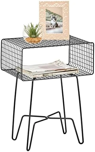 MDesign Modern Industrial Side Table With Storage Shelf, 2-Tier Metal Minimal End Table, Metallic Caged Grid - Accent Furniture For Living Room, Bedroom, Office, Dorm Room, Concerto Collection, Black - Image 7