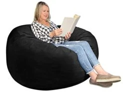 WhatsBedding 3 Ft Bean Bag Chairs For Adults With Filling, Medium Bean Bag Sofa With Memory Foam Filler, Furniture Bag With Soft Dutch Velvet Cover, Black, 3 Foot