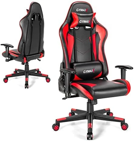 GYMAX Computer Gaming Chair, Racing Style Office Chair With Adjustable Lumbar Support Headrest, 360° Swivel, Height Adjustable Ergonomic Reclining Gaming Chair For Home Office Leisure Room (White) - Image 8