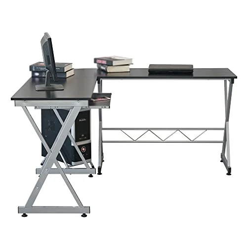 WYKDD L-Shaped Wooden Computer Desk Black - Image 5