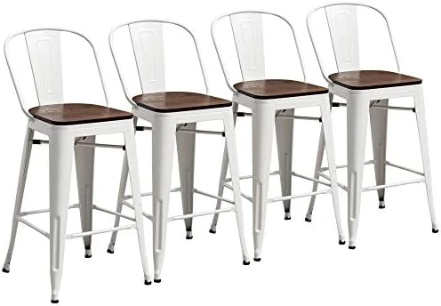 Yongchuang Metal Barstools 30" Seat Height High Back Bar Stools Industrial Kitchen Dining Stools Bar Chairs With Wooden Top Set Of 4, Gunmetal - Image 6