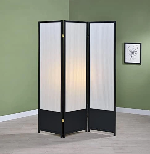 Coaster Home Furniture Calix 3-Panel Folding Floor Screen Room-Divider Translucent And Black - Image 2