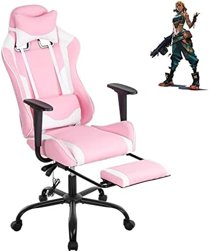 Gaming Chair High Back Computer Gaming Chair With Footrest, Ergonomic Game Chair PU Leather Racing Office Chair Adjustable Task Chair W/Headrest Armrest & Massage Function Lumbar Support-White - Image 7