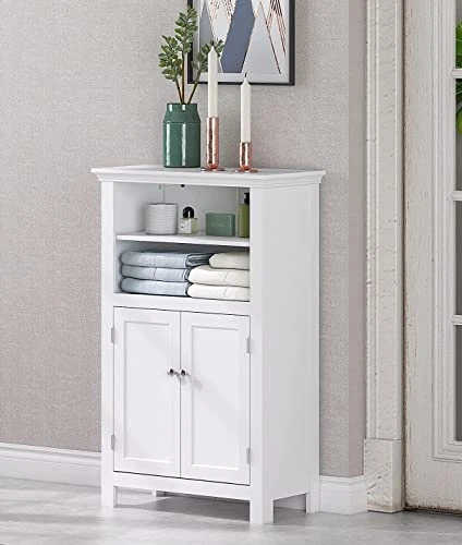 UTEX Bathroom Floor Cabinet,Free Standing Storage Cabinet,Wood Storage Organizer For Bathroom, Bedroom, Living Room,White
