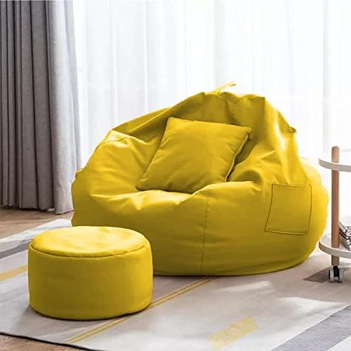 Kushuvi 4XL Bean Bag Cover With Footrest With Cushion Without Beans Only Cover ( Faux Leather ) ( Yellow - 4XL ) - Image 10