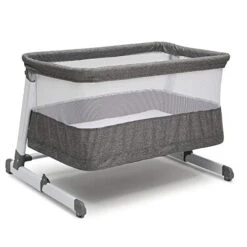 Delta Children Simmons Kids Room2Grow 2-in-1 Newborn Bedside Bassinet & Infant Sleeper - Height Adjustable Portable Crib With Wheels & Airflow Mesh, Grey Tweed