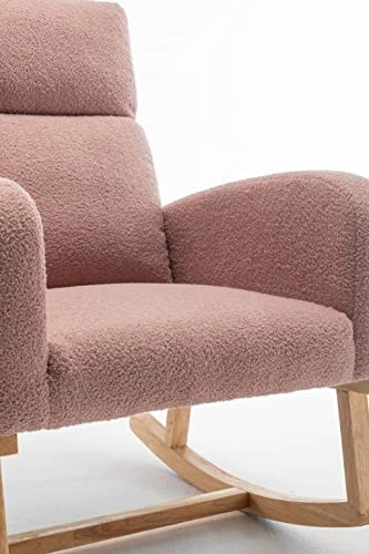 RPSSAT Indoor Rocking Chair Nursery,Comfy Glider Chair ,Teddy Velvet Reading Chair,Modern Lounge Chair,Supportive Nursing Chair (Pink) - Image 5