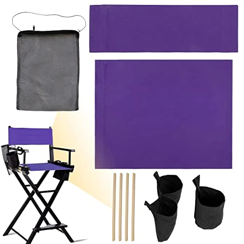 KAEGREEL 5 In 1 Chair Accessories Set For Makeup Artist Chair, Purple Director Chair Replacement Cover Canvas, 2 Portable Side Storage Bags And Hanging Mesh Bag (Not Including Chair)