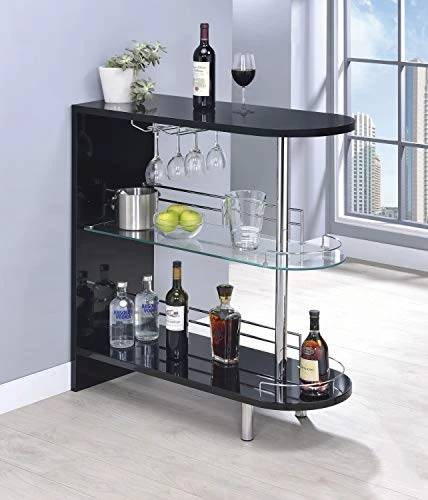 Coaster Contemporary Bar Table, Glossy Black - Image 2