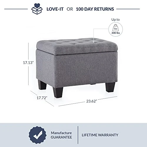 BELLEZE 24 Inch Modern Tufted Bedroom Storage Ottoman Bench, Linen Lift Top Upholstered Foam Padded Rectangular Footstool, Easy Assemble Furniture - Jay (Gray) - Image 3