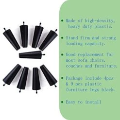 Nutan, 5” Square Plastic Legs, Great And Sturdy Replacement For Sofas, Chairs And Tables, Set Of 9.