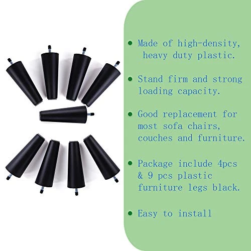 Nutan, 5” Square Plastic Legs, Great And Sturdy Replacement For Sofas, Chairs And Tables, Set Of 9.