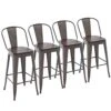 Yongchuang Metal Barstools 30" Seat Height High Back Bar Stools Industrial Kitchen Dining Stools Bar Chairs With Wooden Top Set Of 4, Gunmetal