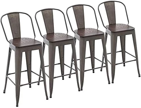 Yongchuang Metal Barstools 30" Seat Height High Back Bar Stools Industrial Kitchen Dining Stools Bar Chairs With Wooden Top Set Of 4, Gunmetal - Image 15