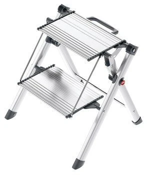 2 Steps Stool With Handle, Heavy Duty, 330 Lbs Load Capacity, Folding, Silver