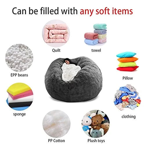 HWIVGKU Bean Bag Chairs, Giant Bean Bag Chair For Adults, 4ftbean Bag CoverComfyBean Bag Bed (No Filler, Cover Only) Fluffy Lazy Sofa (Light Grey), 4ft(120 * 65cm) - Image 5