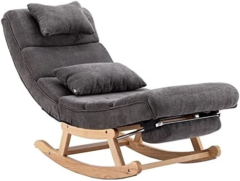 Yeag Modern Rocking Chair, Upholstered PU Leather Glider Chair With Pillow, Comfy Armless Rocker Chair With Large Back And Pull Out Pedal For Nursery, Living Room, Bedroom - Image 11