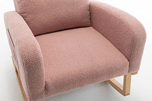 RPSSAT Indoor Rocking Chair Nursery,Comfy Glider Chair ,Teddy Velvet Reading Chair,Modern Lounge Chair,Supportive Nursing Chair (Pink) - Image 4