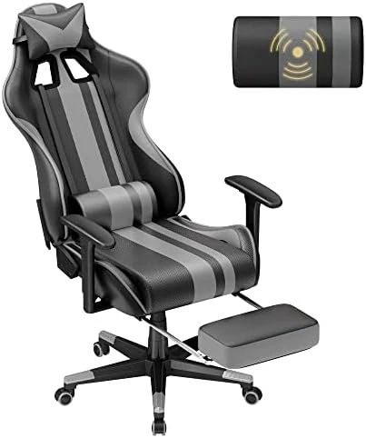 Soontrans Blue Gaming Chair With Footrest, Leather Ergonomic Gaming Chairs For Adults With Massage Lumbar Support & Headrest For Office Work, Height Adjustable Gamer Chair, Comfortable Computer Chair - Image 9