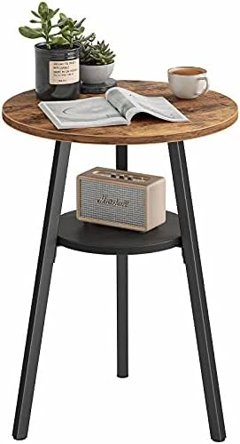 CubiCubi Round End Table, Side Table With Wooden Shelves, 2-Tier Rustic Vintage Table For Living Room Bedroom, Metal Frames And Wooden Boards, Rustic Brown - Image 6