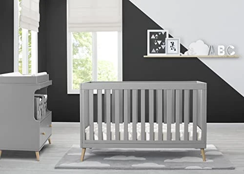 Delta Children Essex 4-in-1 Convertible Baby Crib, Grey With Natural Legs + Delta Children Twinkle Galaxy Dual Sided Recycled Fiber Core Crib And Toddler Mattress (Bundle) - Image 3