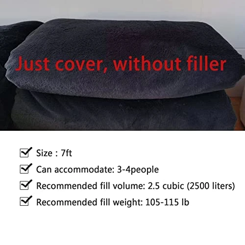 ASxmhGo Bean Bag Chairs, 7ft Giant Bean Bag Cover, Soft Fluffy Fur Bean Bag Chairs For Adults (Cover ONLY, NO Filler) Big Bean Bag Bed Oversized Lazy Bean Bag Couch(Dark Grey) 7FT (180cmx80cm) - Image 4