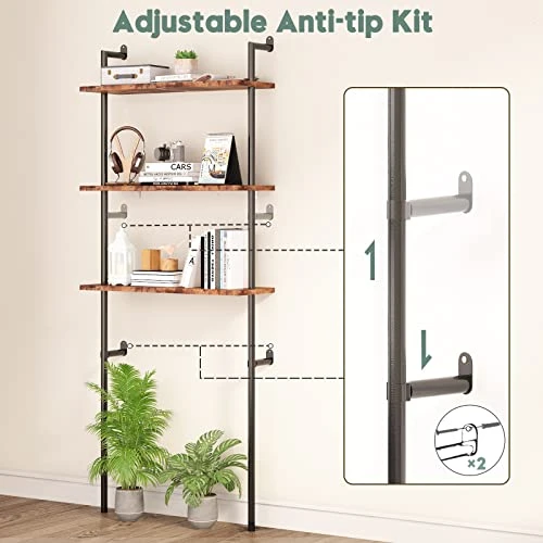 AmazerBath Over The Toilet Storage Shelf, 3-Tier Bathroom Over The Toilet Organizer Rack, Ladder Shelf For Bathroom, Space Saver, Metal Frame, Rustic Brown - Image 4