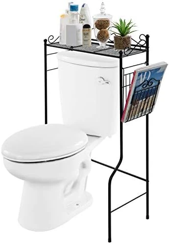 MyGift Black Metal Bathroom Over The Toilet Shelf With Magazine Basket, Space Saver Freestanding Storage Organizer Rack - Image 6