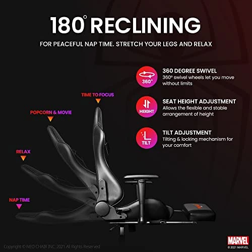 Marvel Avengers Gaming Chair Desk Office Computer Racing Chairs- Adults Gamer Ergonomic Game Footrest Reclining High Back Support Racer Leather Foot Rest (Spider-Man) - Image 3