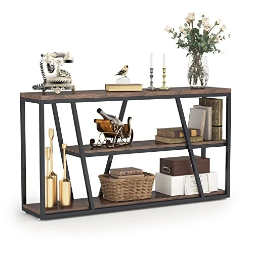 Tribesigns Console Table, Industrial Sofa Table With Shelves, 3-Tier Entryway Table With Storage For Entryway, Living Room, Hallway, 59.1" L X 11.8" W X 31.5" H, Rustic Brown - Image 5