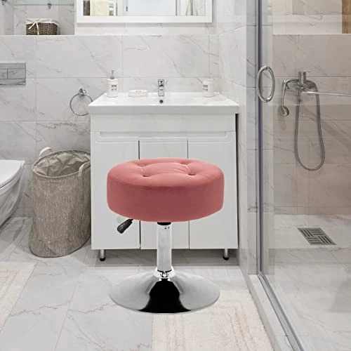 Fefances Pink Vanity Stools Modern Velvet Round Ottoman Makeup Stool Vanity Chair Bathroom Chairs For Vanity Swivel Seats With Height Adjustment Chair - Image 6