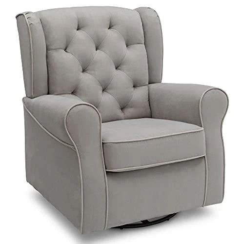 Delta Children Emerson Upholstered Glider Swivel Rocker Chair, Dove Grey With Soft Grey Welt - Image 3