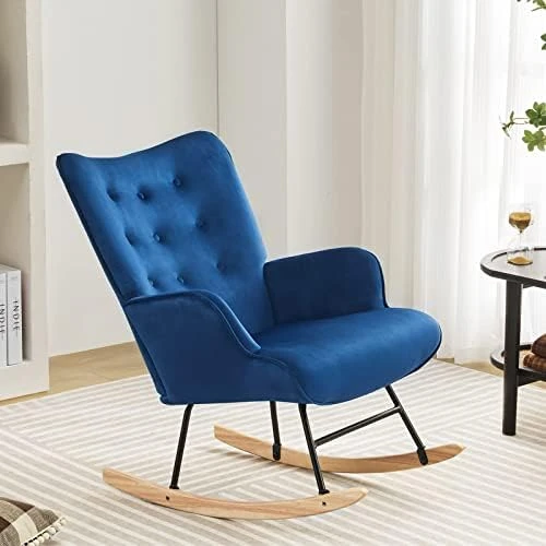 K Knowbody Rocking Chair Nursery, Boho Glider Rocker Chair For Nursery Bedroom, Living Room, Tufted Upholstered Armchair With Linen Fabric, Nursing Chairs For Mom And Baby, Bright Color - Image 7