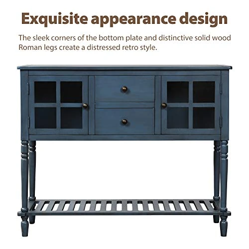 Harper & Bright Designs Console Table Buffet Sideboard Cabinet Sofa Table With Storage Drawers And Bottom Shelf Cabinet Living Room (Antique Blue) - Image 4