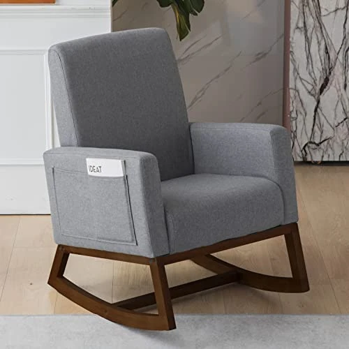 Paddie Rocking Chair Nursery Glider Rocker Chair Tall Back Upholstered Accent Armchair For Living Room Bedroom Office